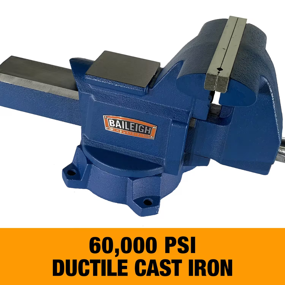Baileigh Bench Vise constructed from high-strength ductile cast iron, engineered for durability, reliable clamping force, and long-term industrial performance.