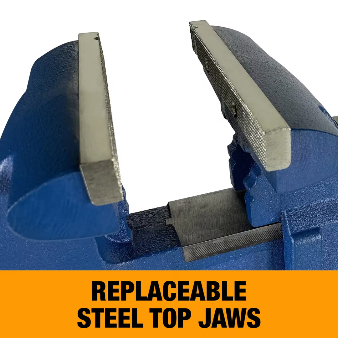 Baileigh Bench Vise replaceable top jaws engineered for long service life, reliable clamping force, and easy maintenance in demanding shop environments.
