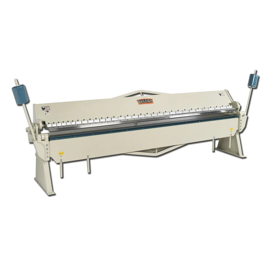 Baileigh Box and Pan Brake (BB-14418) 1000381 heavy-duty manual box and pan brake featuring a 144-inch bending capacity, segmented removable fingers, reinforced steel frame, manual hand-operated bending leaf, and precision sheet metal forming for fabrication, HVAC, and industrial manufacturing.