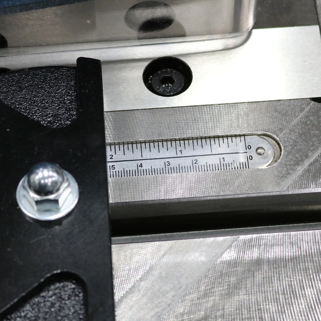 Baileigh Corner Notcher SN-F11-AN 1007236 adjustable material stop and guide assembly enabling accurate repeat positioning for production sheet metal fabrication.