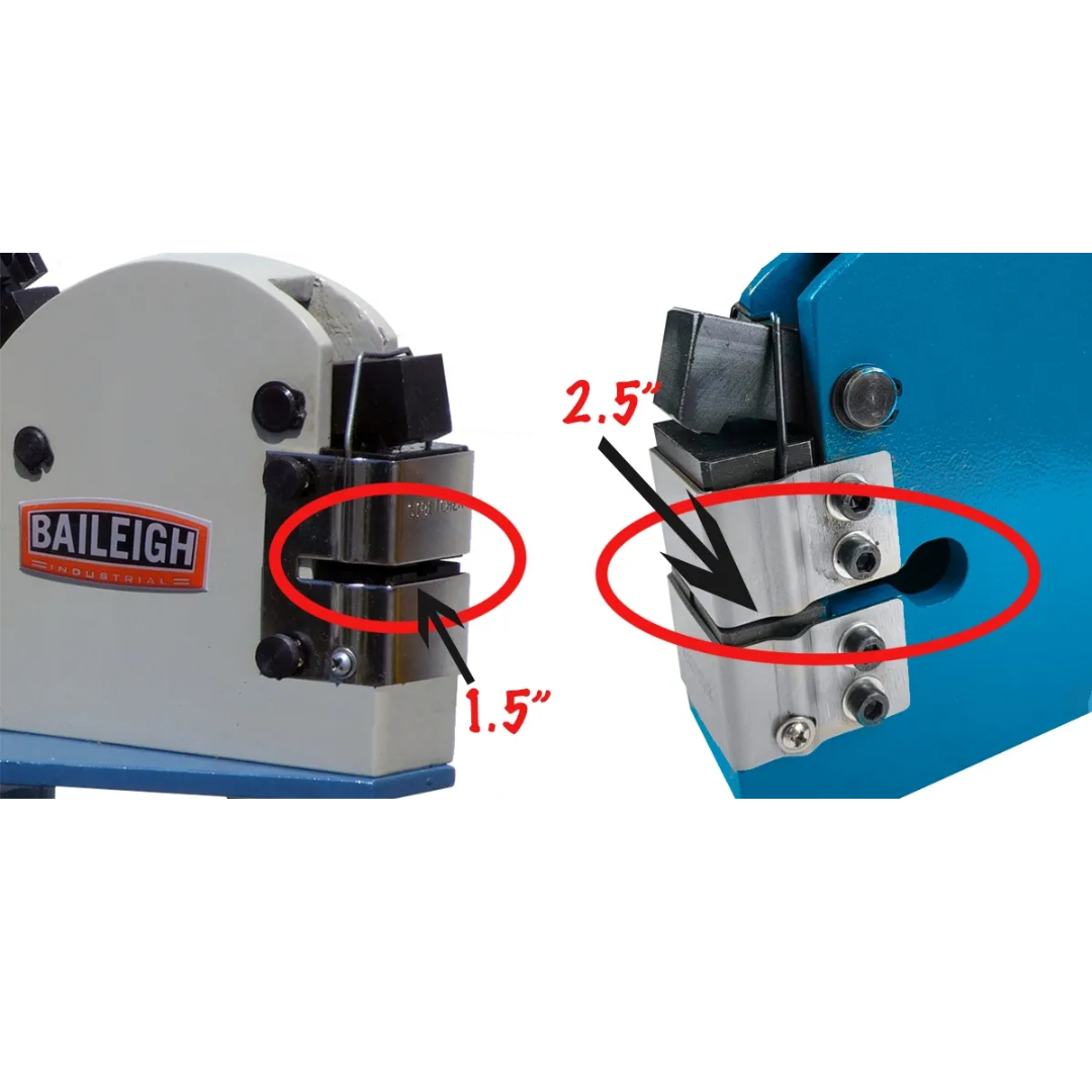 Baileigh Deep Throat Shrinker Stretcher (MSS-18DT) 1230392 side view highlighting the quick-change jaw system for fast switching between shrinking and stretching operations.