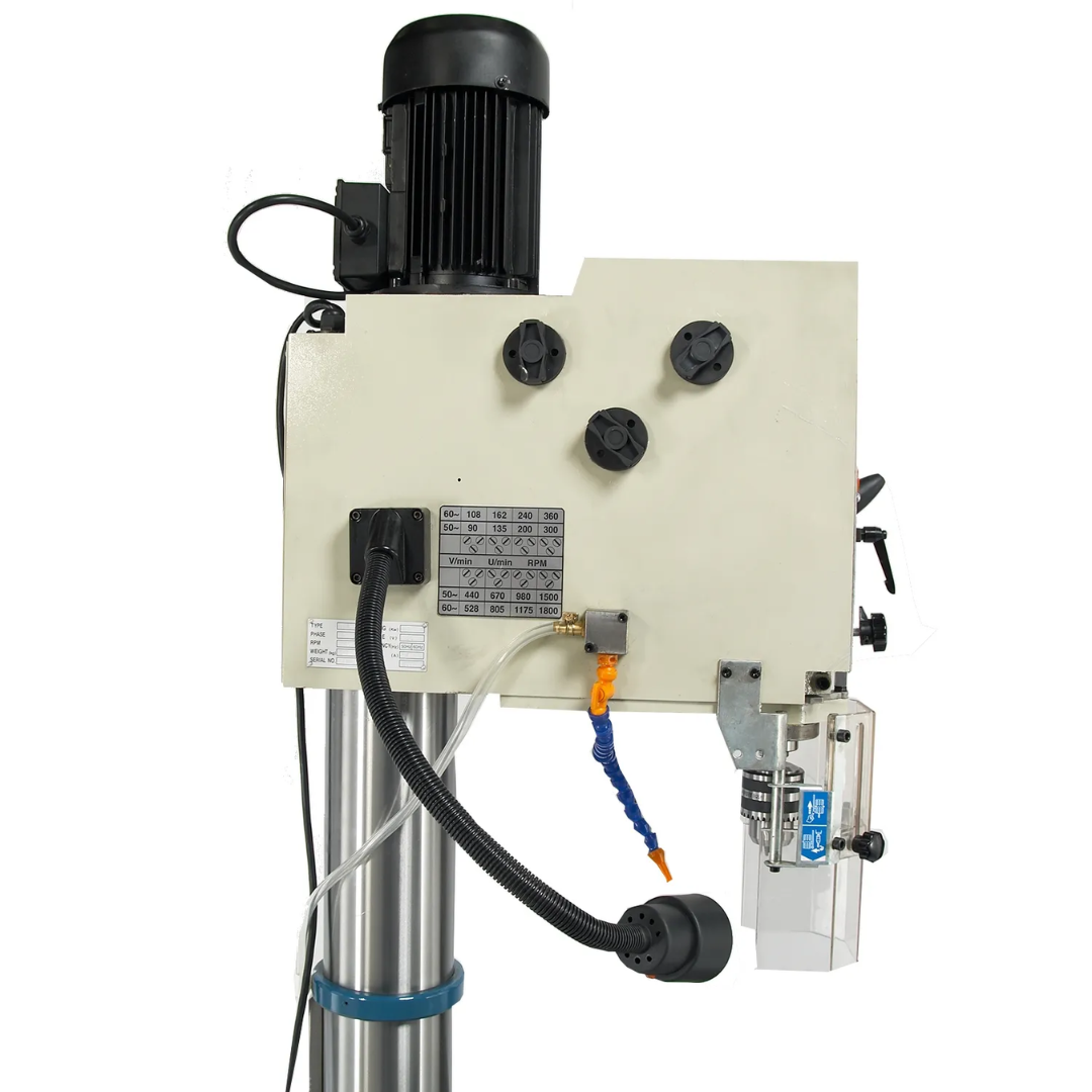 Baileigh Drill Press - DP-1500G 1002872 control panel detail with machine controls, operating switches, and geared head drill press functionality.