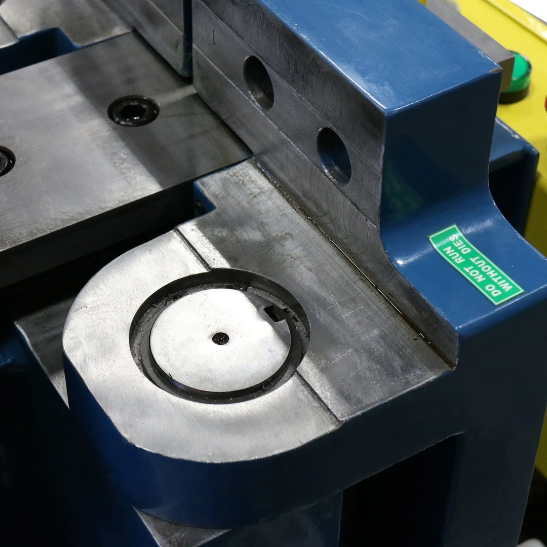 Baileigh Exhaust Bender - (EB-300) 1004134 bending die work surface detail featuring the precision die mounting area for accurate tube forming operations.