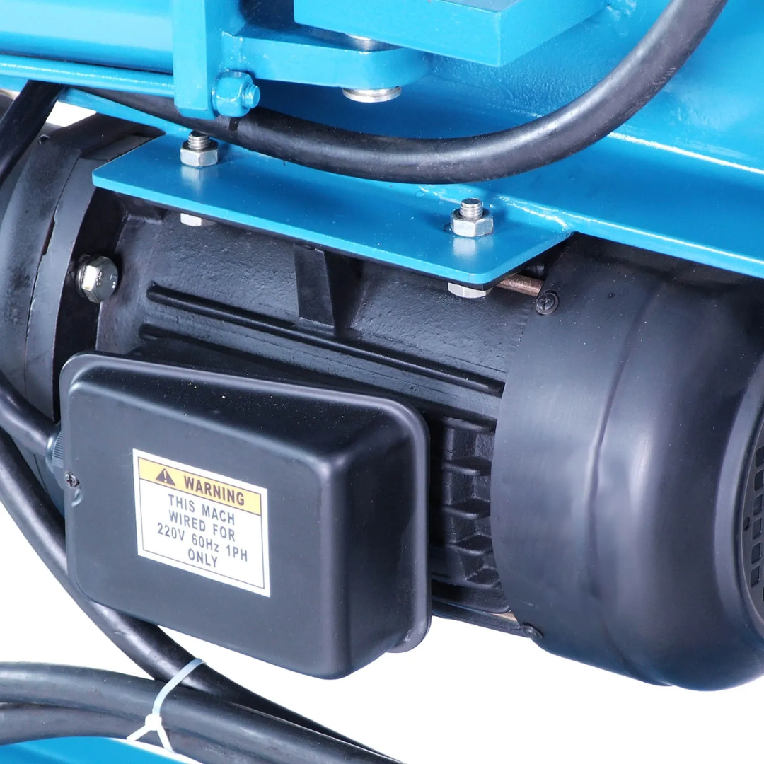 Baileigh Exhaust Bender - (EB-300) 1004134 industrial drive motor close-up highlighting the powerful electric motor and drive assembly for consistent hydraulic bending performance.