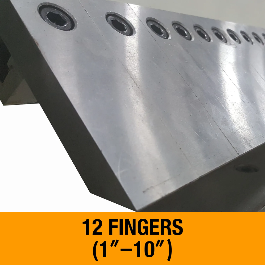 Baileigh Finger Brake - (BB-5014F) 1000529 close-up of the precision-machined segmented fingers designed for accurate box, pan, and custom sheet metal bending applications.