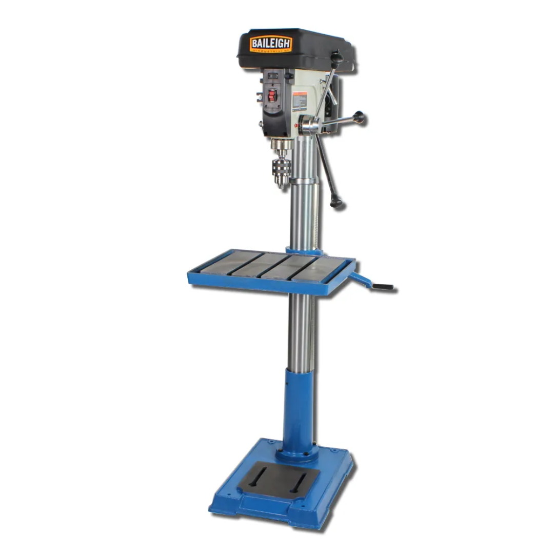 Baileigh Floor Standing Drill Press DP-2012F-HD-V2 1014890 heavy-duty floor-mounted drill press featuring industrial column construction, precision spindle system, and adjustable work table for metalworking and fabrication applications.
