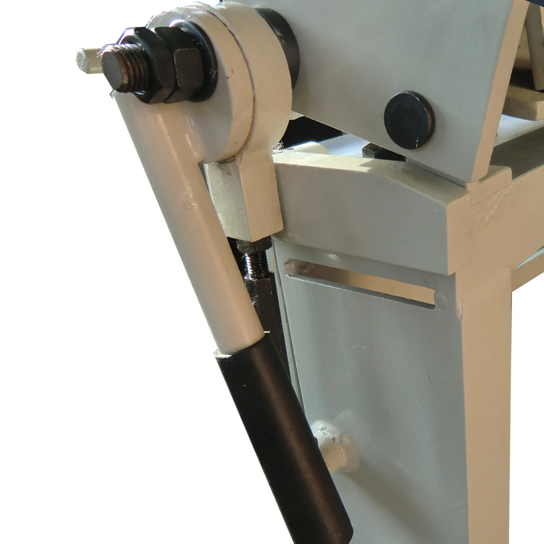Baileigh Hand Brake - (HBR-7222) 1004659 hinge and pivot mechanism close-up illustrating the precision-engineered components for smooth, accurate manual bending performance.