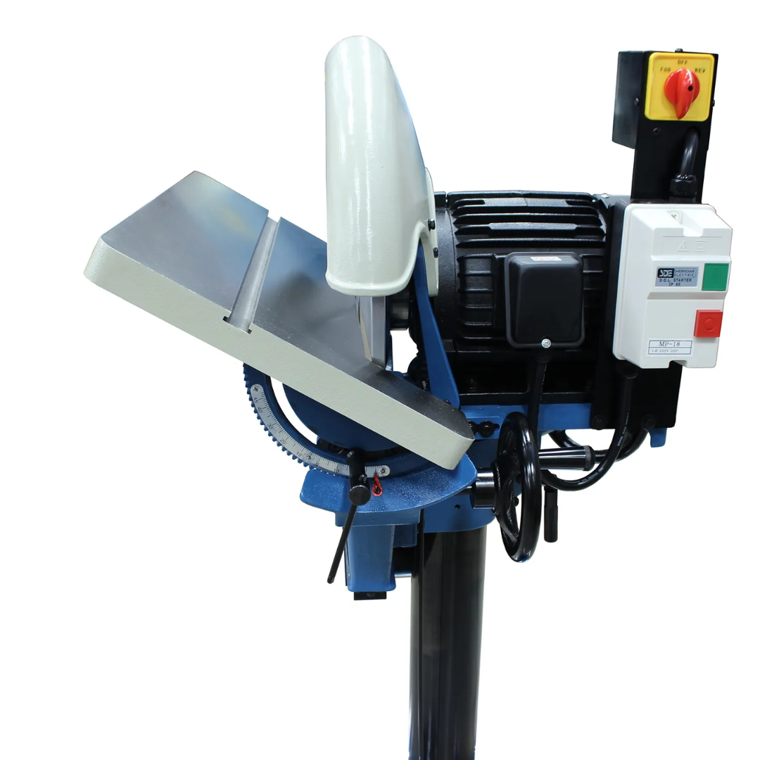 Baileigh Heavy Duty Disc Grinder - (DG-500HD) 1019164 angled side view highlighting the oversized grinding disc, adjustable table assembly, and robust industrial construction designed for precision grinding.
