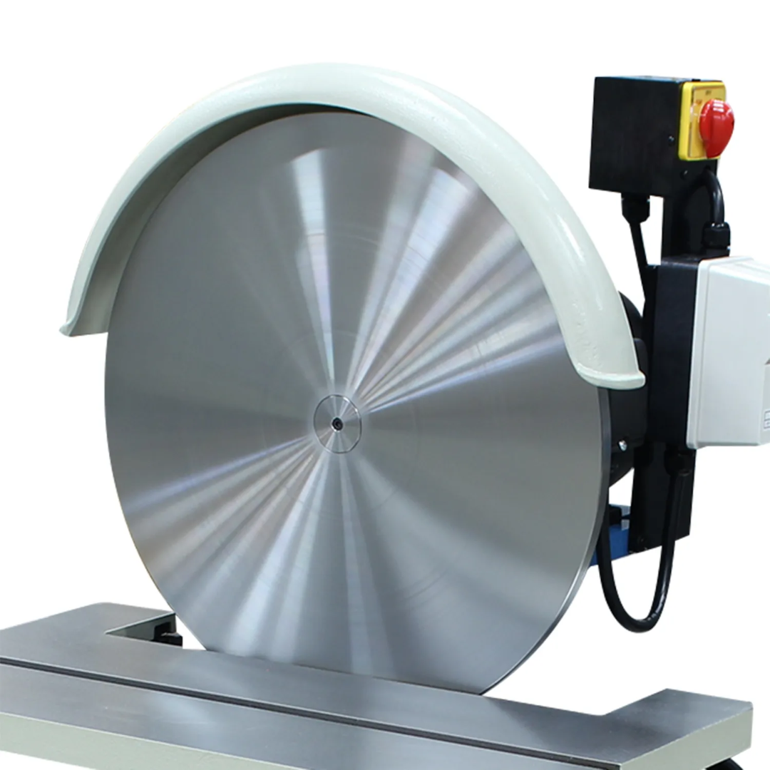 Baileigh Heavy Duty Disc Grinder - (DG-500HD) 1019164 close-up of the grinding disc and work surface showing smooth-machined disc face for accurate deburring, beveling, and surface finishing operations.