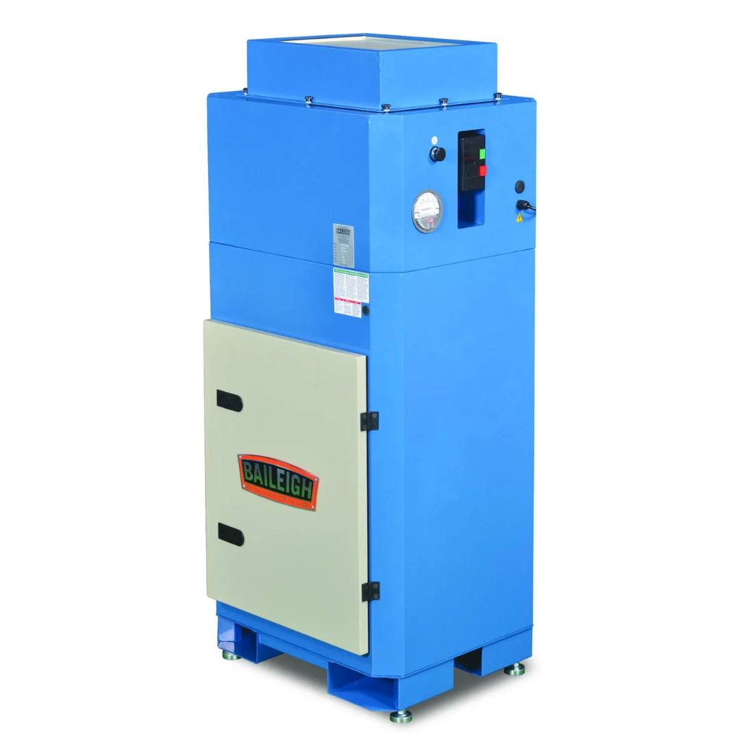 Baileigh Heavy Duty Metal Dust Collector (MDC-1200-HD) 1017633 front view featuring a compact industrial metal dust collection system with heavy-duty steel cabinet construction.