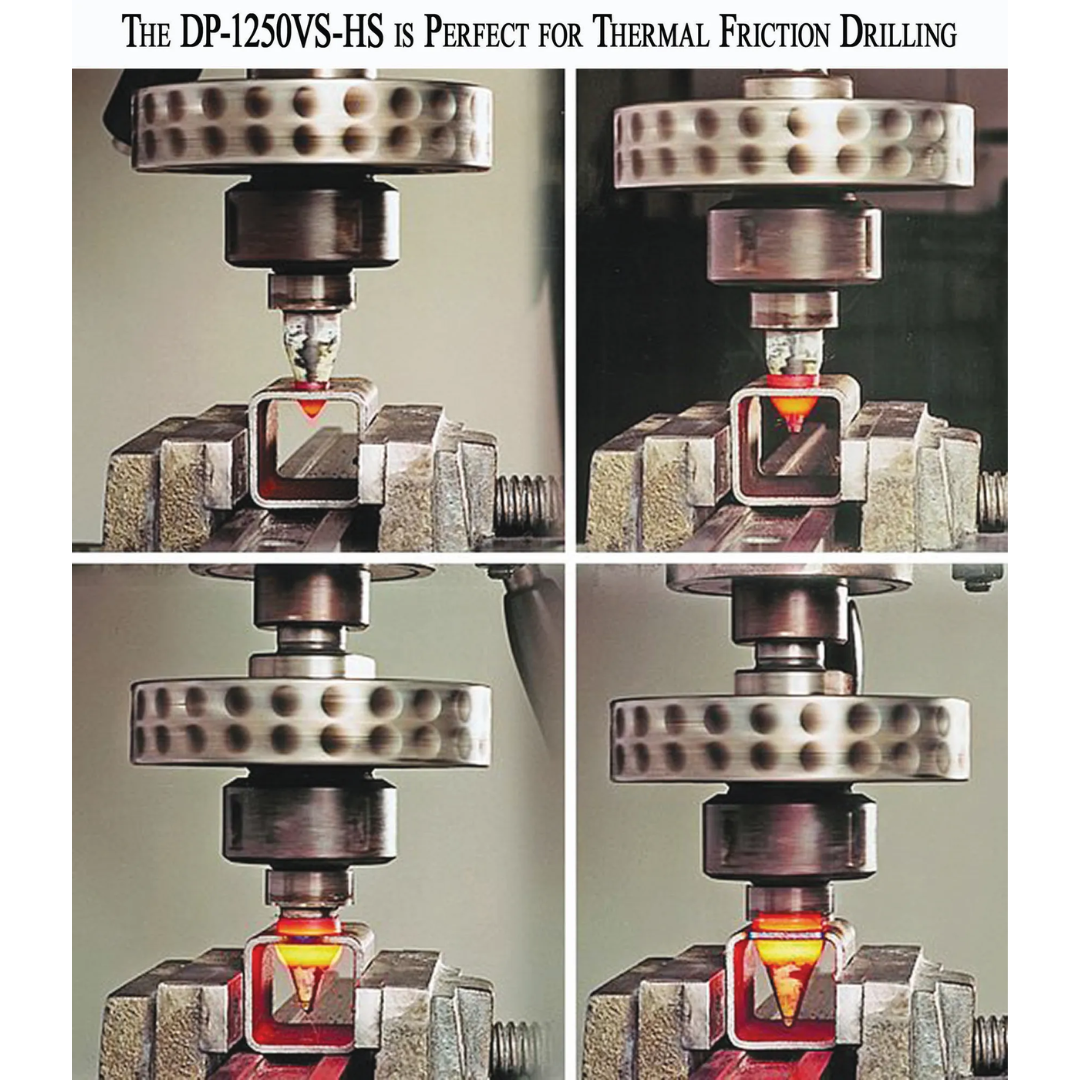 Baileigh High Speed Drill Press DP-1250VS-HS 1002871 spindle speed configuration chart illustrating multiple drilling speed options for various materials and tooling.
