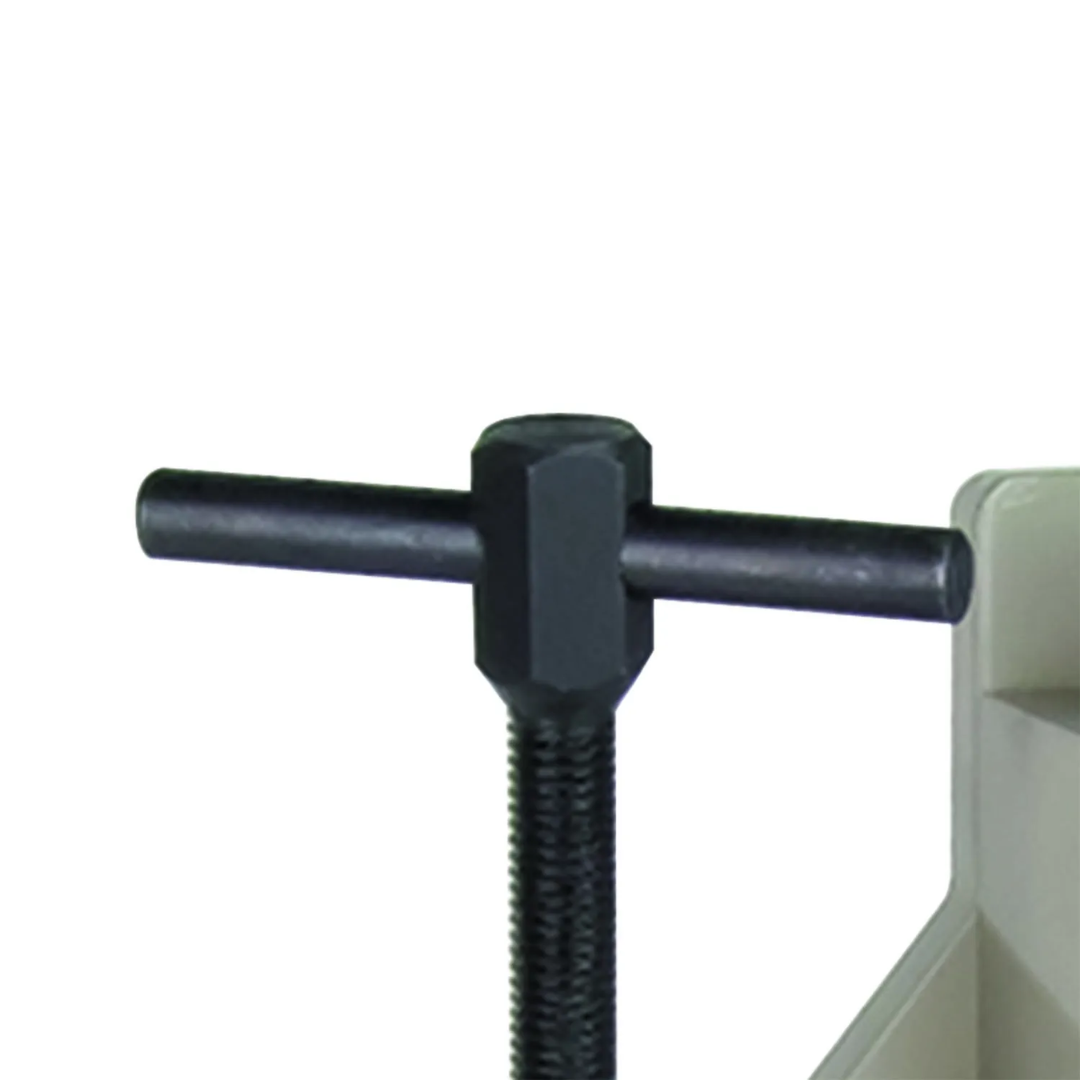 Baileigh Hole Saw Notcher TN-210H 1008036 close-up of the adjustable handle and feed mechanism for accurate tube notching operations.