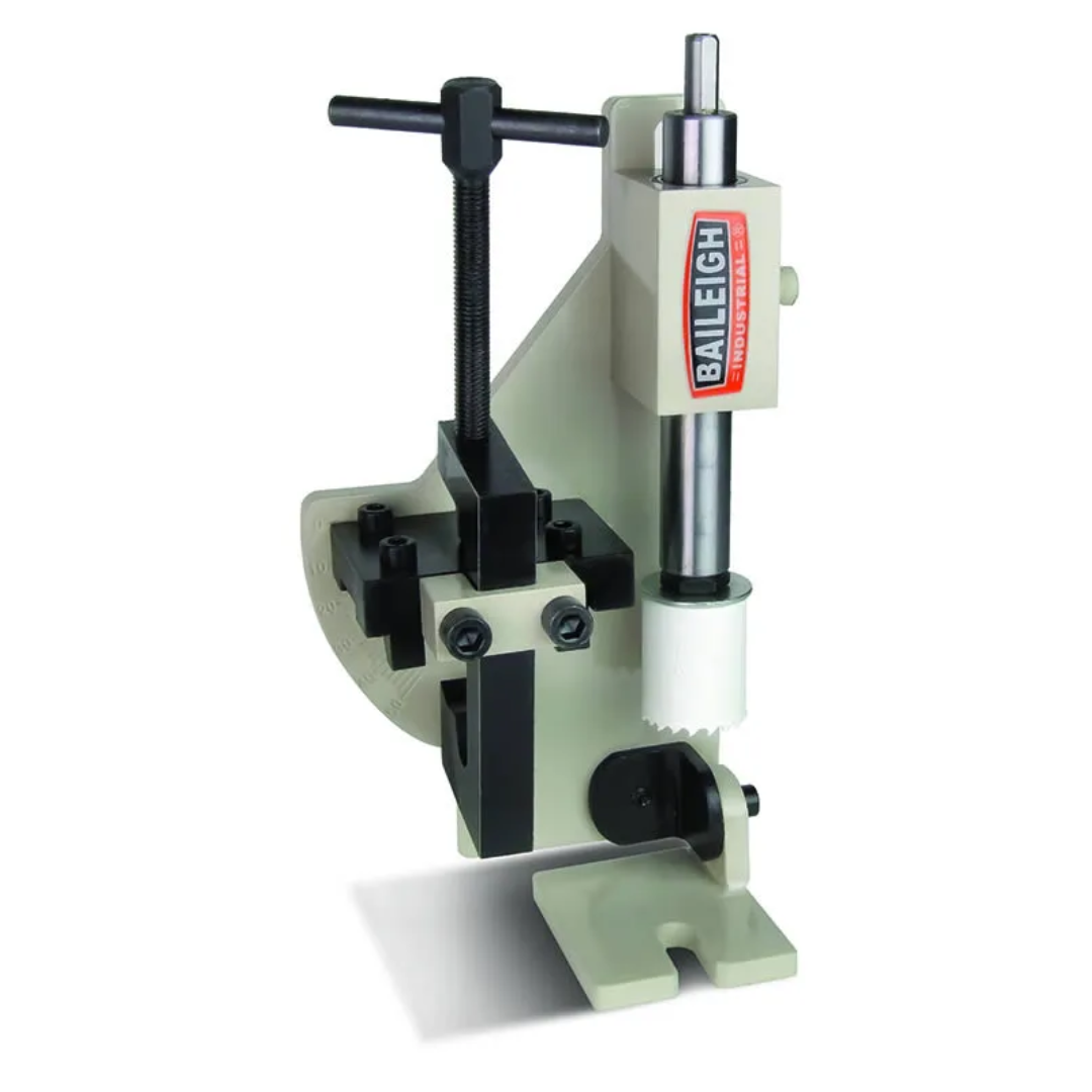 Baileigh Hole Saw Notcher TN-210H 1008036 heavy-duty manual tube and pipe notcher designed for precise hole saw notching and fabrication applications.
