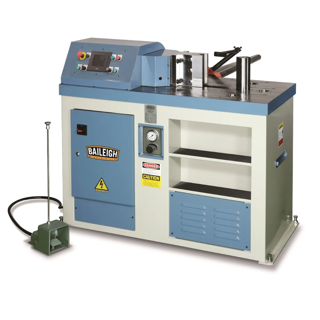 Baileigh Horizontal Press Brake HPB-45NC 1004703 heavy-duty horizontal hydraulic press brake featuring an NC-controlled bending system, adjustable tooling station, foot pedal operation, and industrial steel frame for precision metal forming and fabrication.