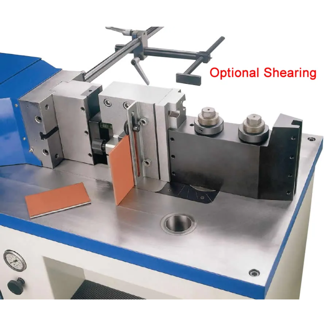 Baileigh Horizontal Press Brake HPB-45NC 1004703 optional shearing attachment for clean hydraulic cutting of flat bar and metal stock in industrial fabrication.
