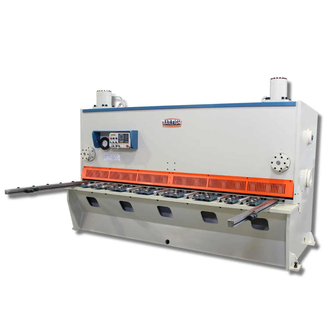 Baileigh Hydraulic Floor Shear 120" Shear Length 1007085 full front view showing industrial hydraulic sheet metal shear with extended cutting capacity, precision back gauge system, and heavy-duty welded frame.