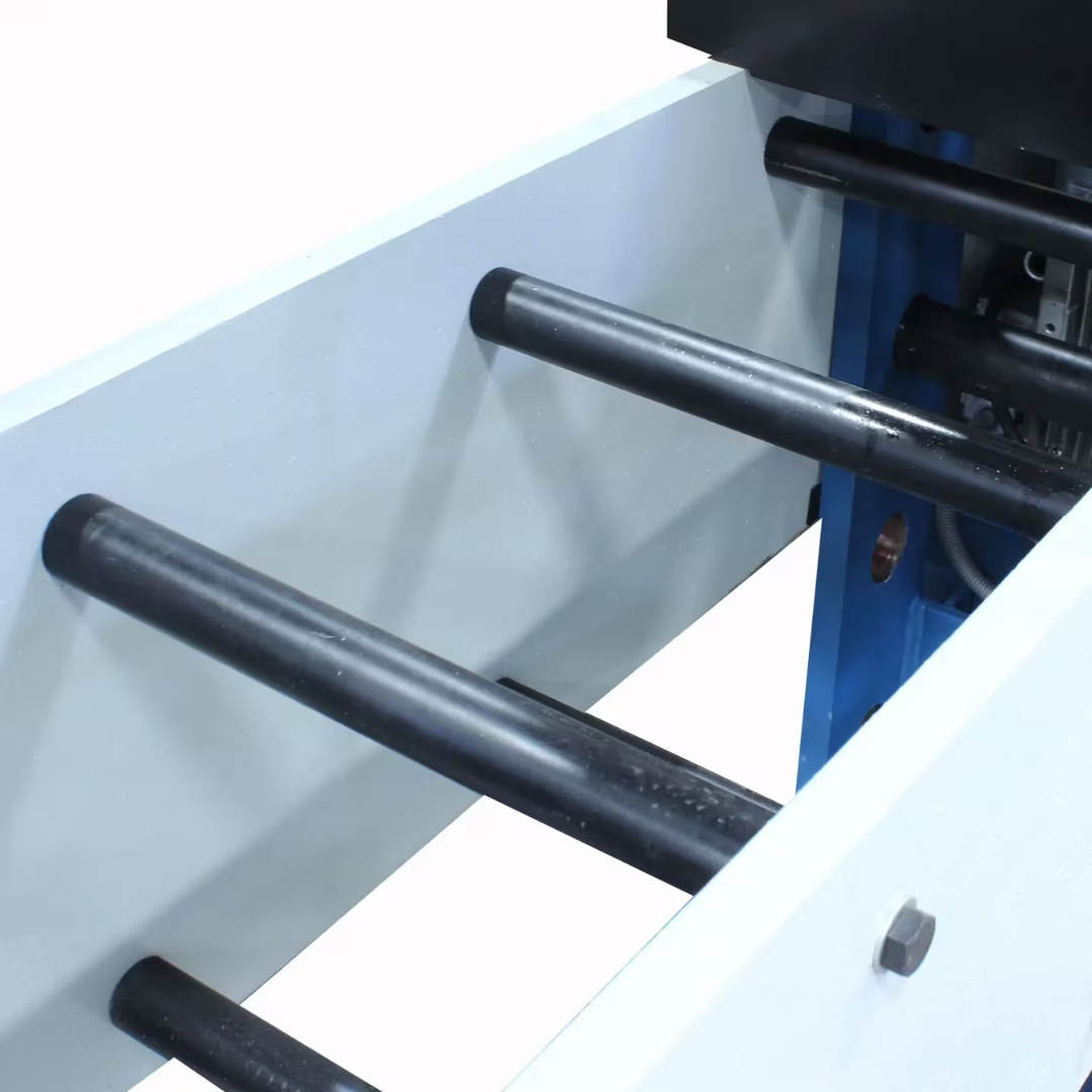 Baileigh Hydraulic H-Frame Press HSP-110M-HD 1012426 work area detail showing adjustable support bars, large pressing window, and rugged fabrication-grade construction.