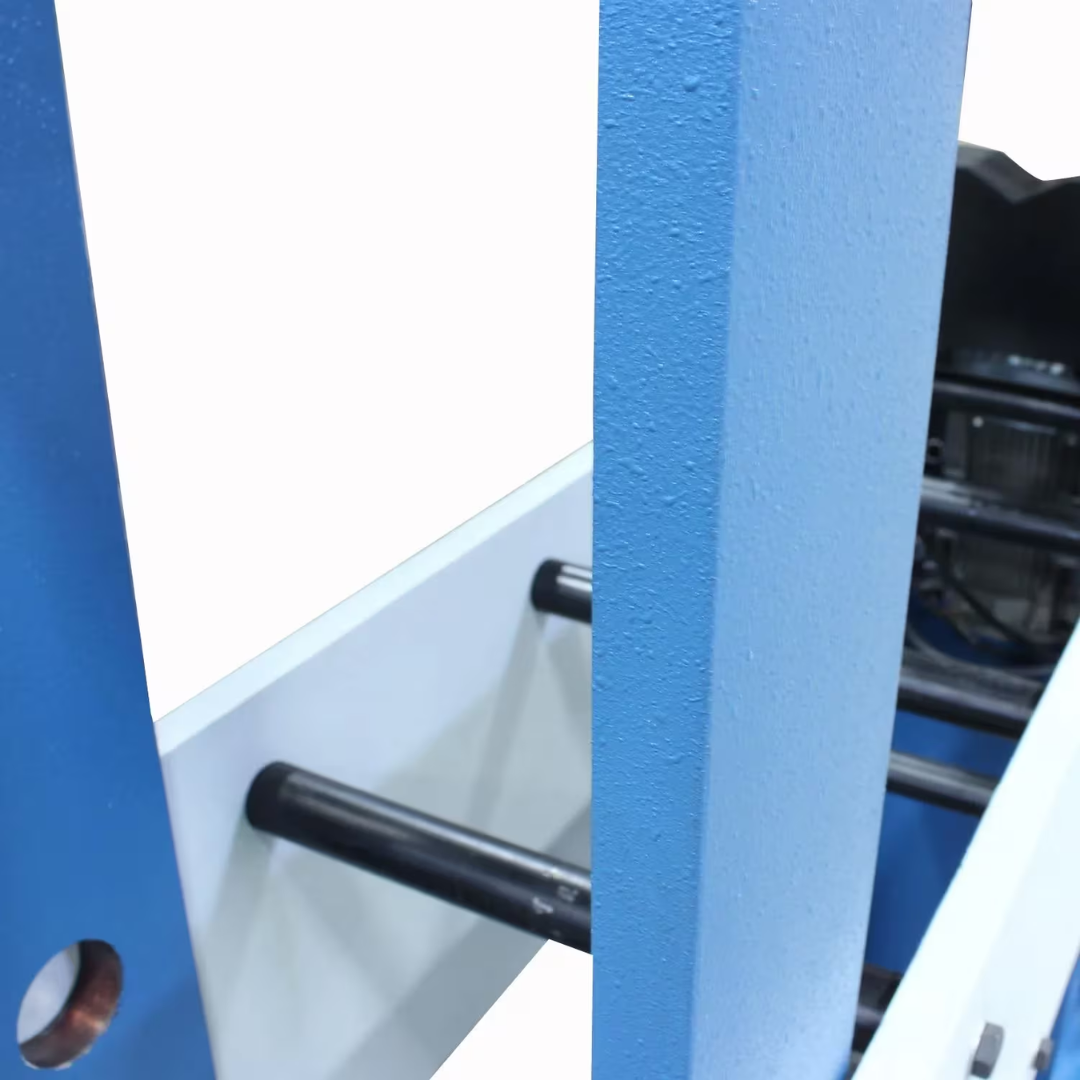 Baileigh Hydraulic Press HSP-66M-HD 1012402 frame support detail highlighting reinforced steel construction, adjustable table mechanism, and heavy-duty fabrication quality.