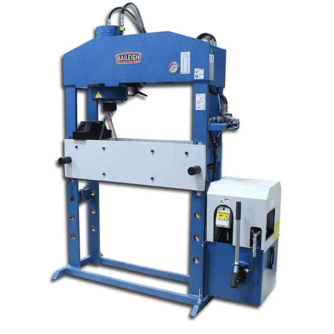 Baileigh Hydraulic Press HSP-66M-HD 1012402 heavy-duty hydraulic H-frame press featuring industrial steel construction, adjustable work table, and high-capacity pressing performance for fabrication and maintenance applications.