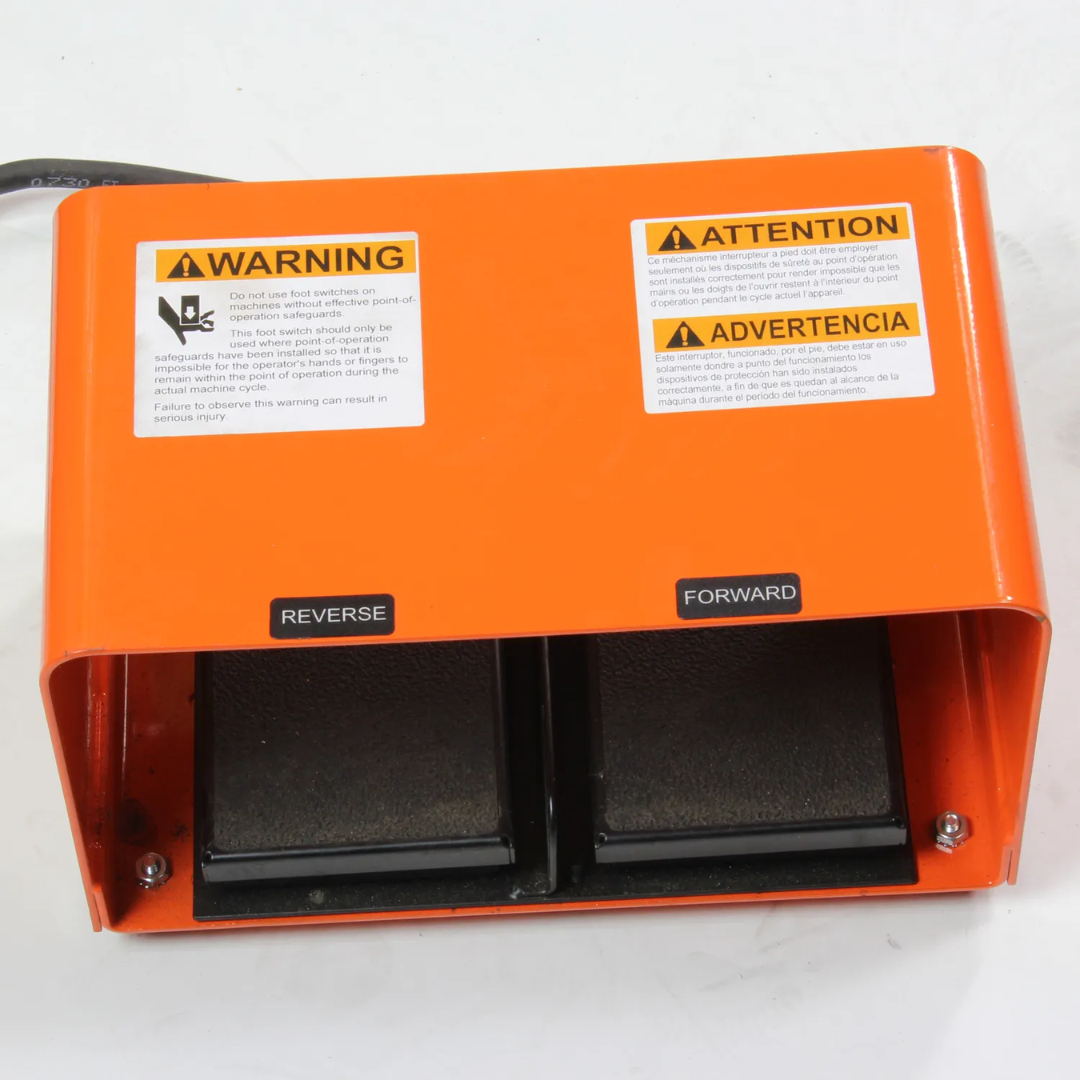 Baileigh Hydraulic Rotary Draw Bender, DRO with Auto Stop (RDB-175) BA9-RDB175B foot pedal control station enabling hands-free machine operation and improved productivity.