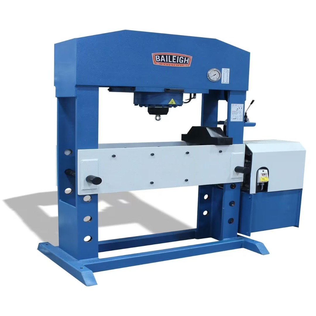 Baileigh Hydraulic Workshop Press HSP-110M-1500-HD 1012427 heavy-duty hydraulic workshop press with reinforced steel frame and large working area for industrial metal fabrication applications.