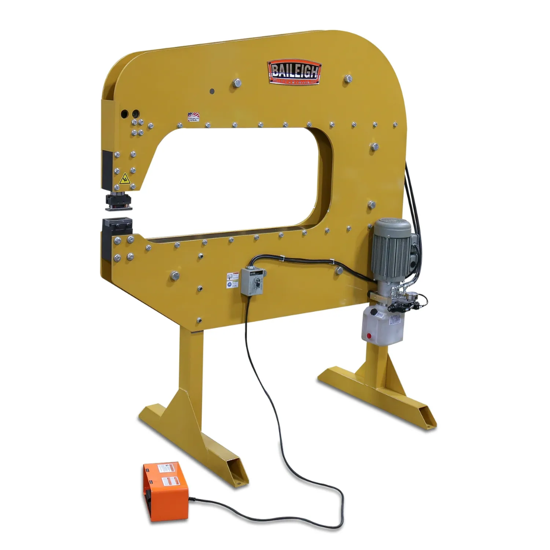 Baileigh Louver Press LP-48 BA9-LP48 industrial louver press machine with heavy-duty yellow steel frame, foot pedal control, and precision punching system for metal fabrication applications.