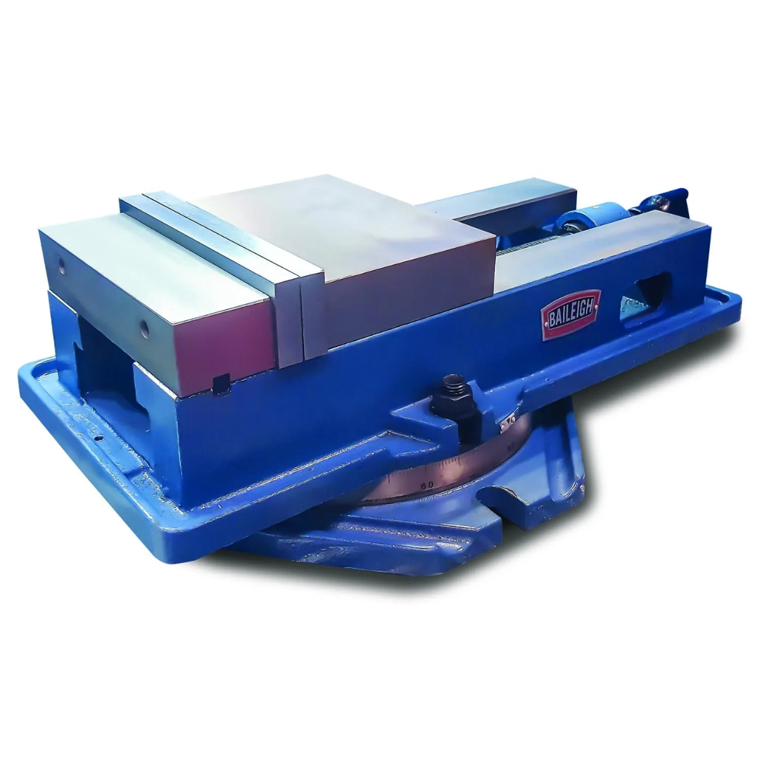 Baileigh Machine Vise BV-8M 1019131 heavy-duty precision machine vise featuring hardened steel jaws, swivel base, and industrial-grade construction for milling, drilling, and machining applications.