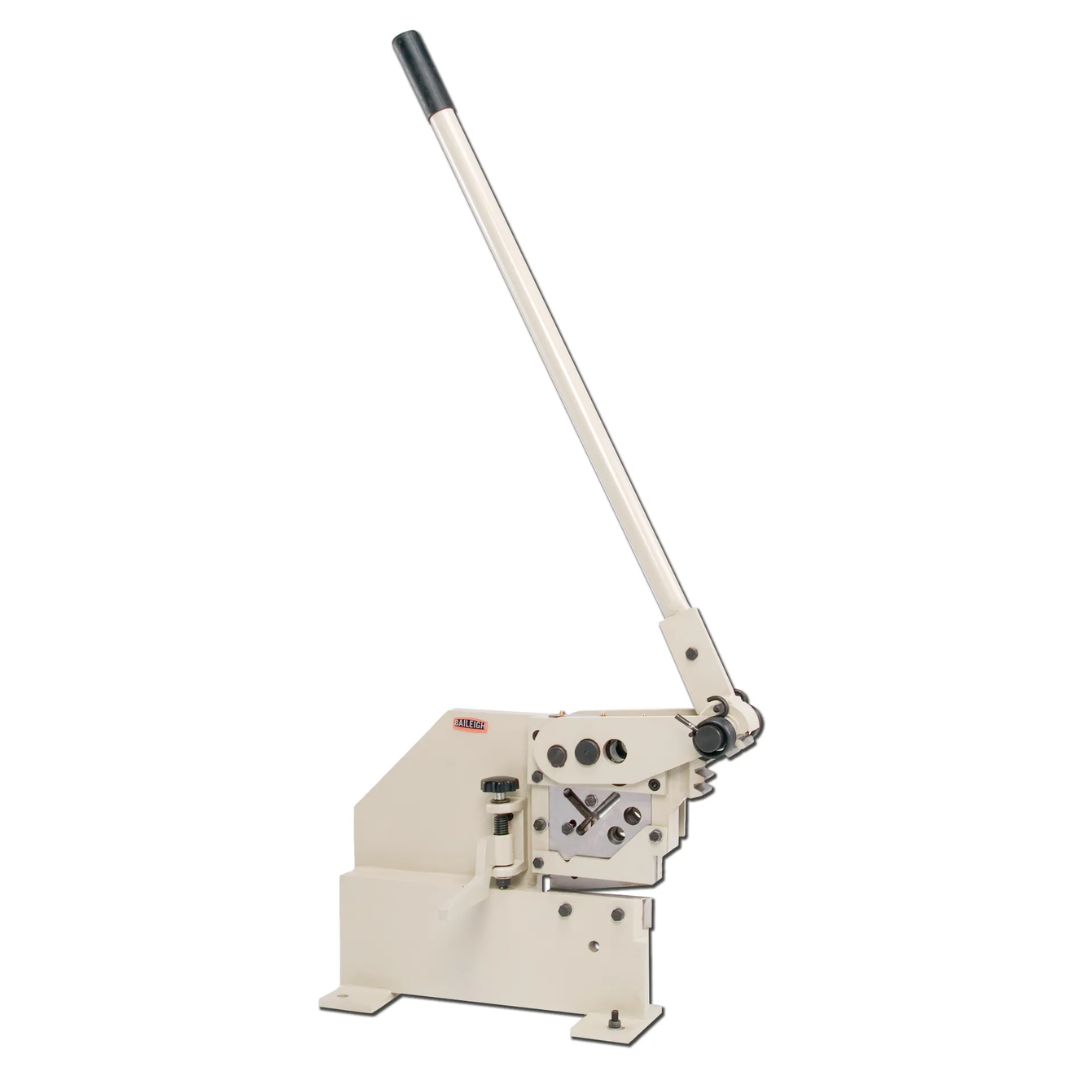 Baileigh Manual Ironworker SW-22M 1007741 heavy-duty manual ironworker with long operating lever, multi-function cutting station, and rugged cast steel construction for fabrication applications.