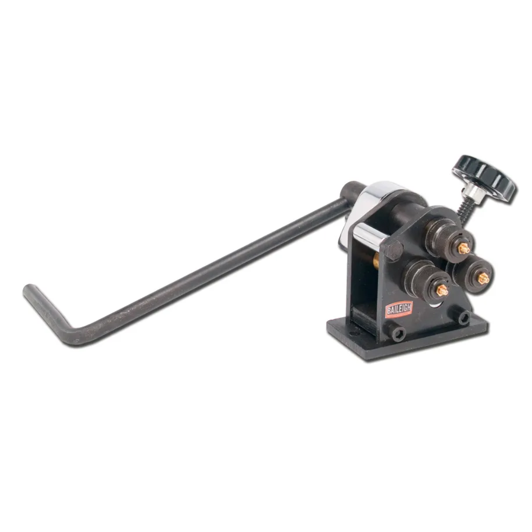 Baileigh Manual Roll Bender (R-M3) 1006851 front view showing compact manual ring and profile rolling machine with adjustable rollers, hand crank, and heavy-duty benchtop design.
