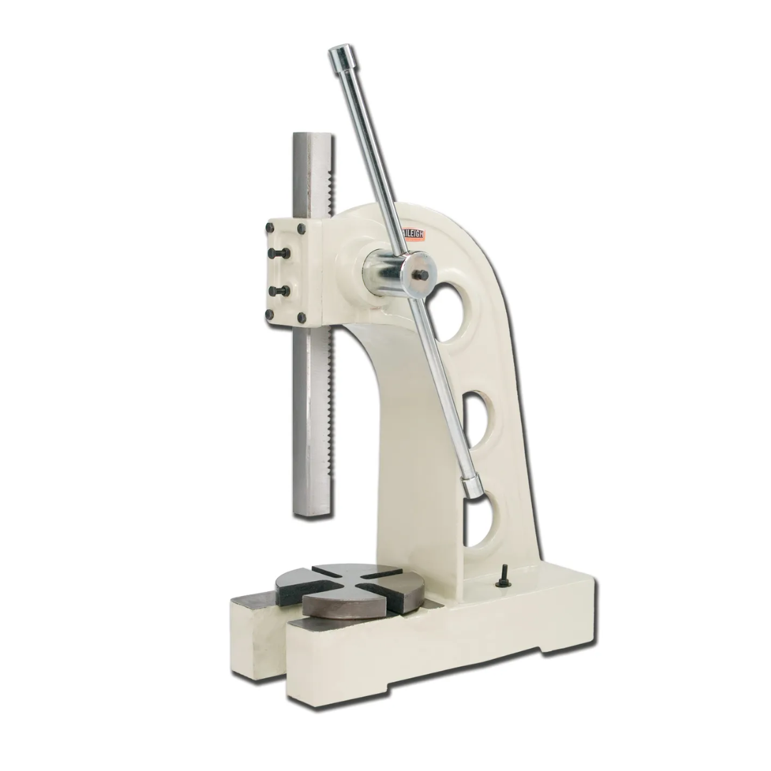 Baileigh Manually Operated Arbor Press AP-5 1000264 heavy-duty manual arbor press featuring a rigid cast iron frame, precision ram, and large work area for pressing, forming, staking, and assembly applications.