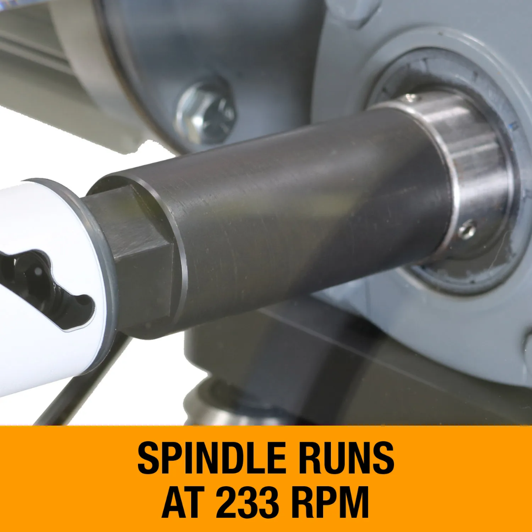 Baileigh Pipe Notcher TN-300 BA9-TN300 spindle operating at 233 RPM, engineered for efficient tube and pipe notching with consistent cutting performance and high-quality results.