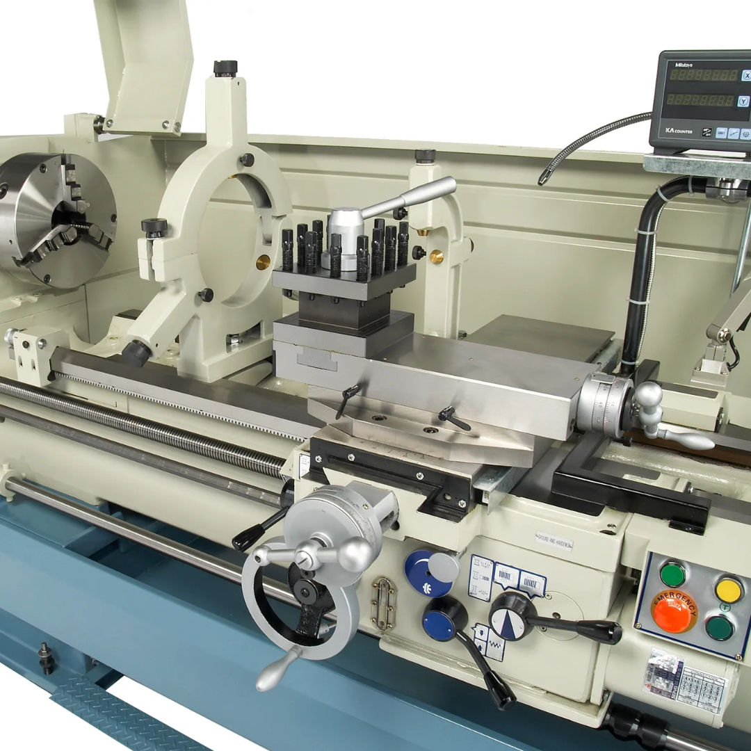 Baileigh Precision Metal Lathe PL-2080 1006176 complete engine lathe showing precision bed, carriage, headstock, and tailstock for industrial metal turning applications.