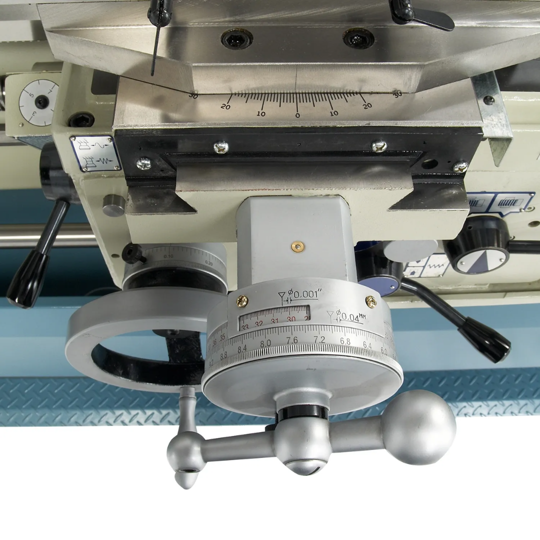 Baileigh Precision Metal Lathe PL-2080 1006176 precision compound rest and cross slide assembly engineered for accurate turning, boring, and taper cutting.