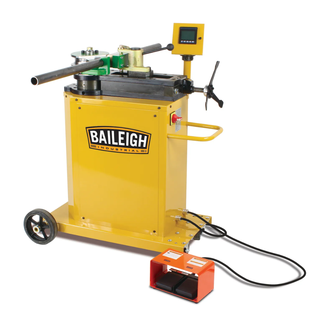Baileigh Programmable Rotary Draw Bender RDB-250 BA9-RDB250220TS CNC tube and pipe bending machine with touchscreen controller, programmable bending functions, heavy-duty steel frame, and industrial rotary draw bending capability.