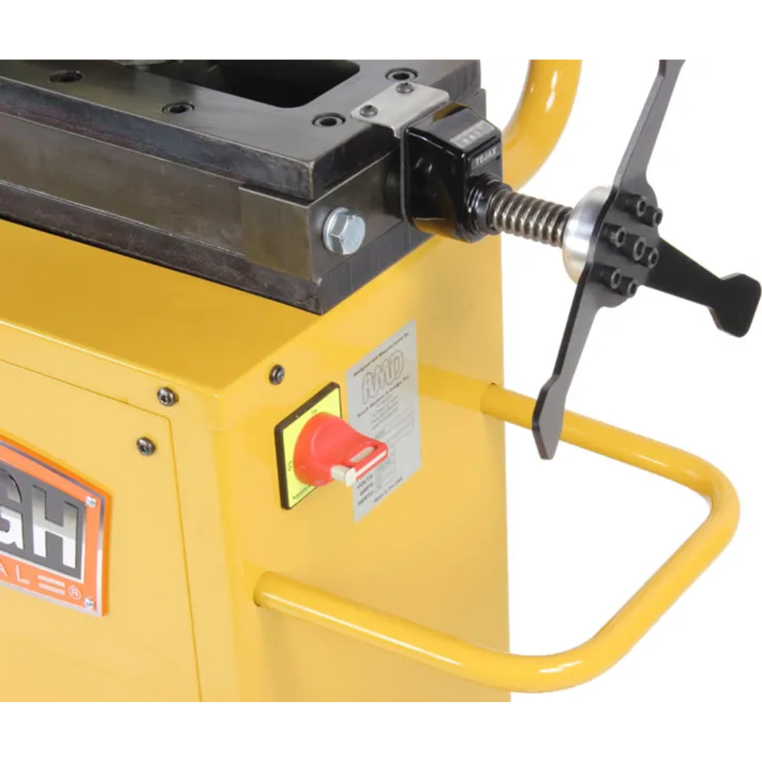 Baileigh Programmable Rotary Draw Bender RDB-250 BA9-RDB250220TS rotary draw bending head with tooling setup designed for accurate tube and pipe bending across a variety of material sizes.