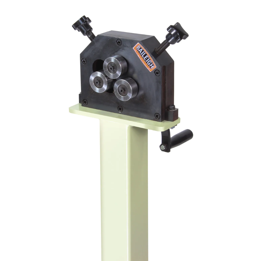 Baileigh Ring Roller - (R-M5) 1006854 manual ring rolling machine with heavy-duty steel frame and precision rollers for bending flat bar, round tube, and metal profiles.