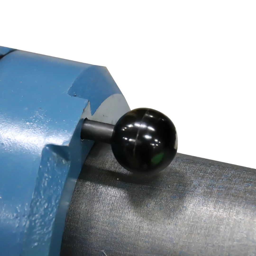 Baileigh Rotating Head Bench Vise BV-5P 1019128 adjustable locking handle and rotating vise head system providing enhanced versatility and precise positioning for professional workshop use.