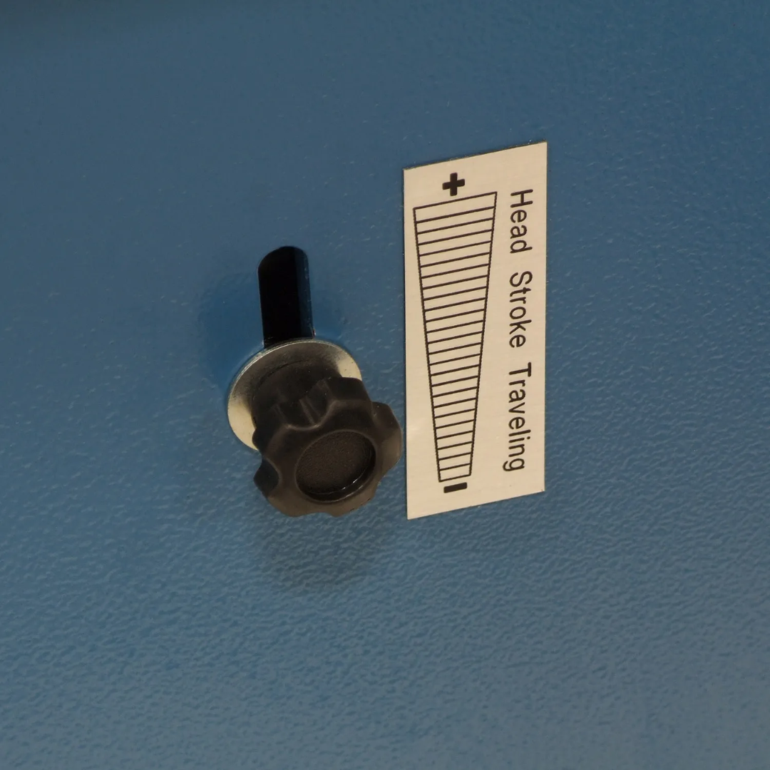 Baileigh Sheet Metal Corner Notcher SN-F09-MS 1007231 adjustable control knob for fine machine setup and precision notching adjustments.