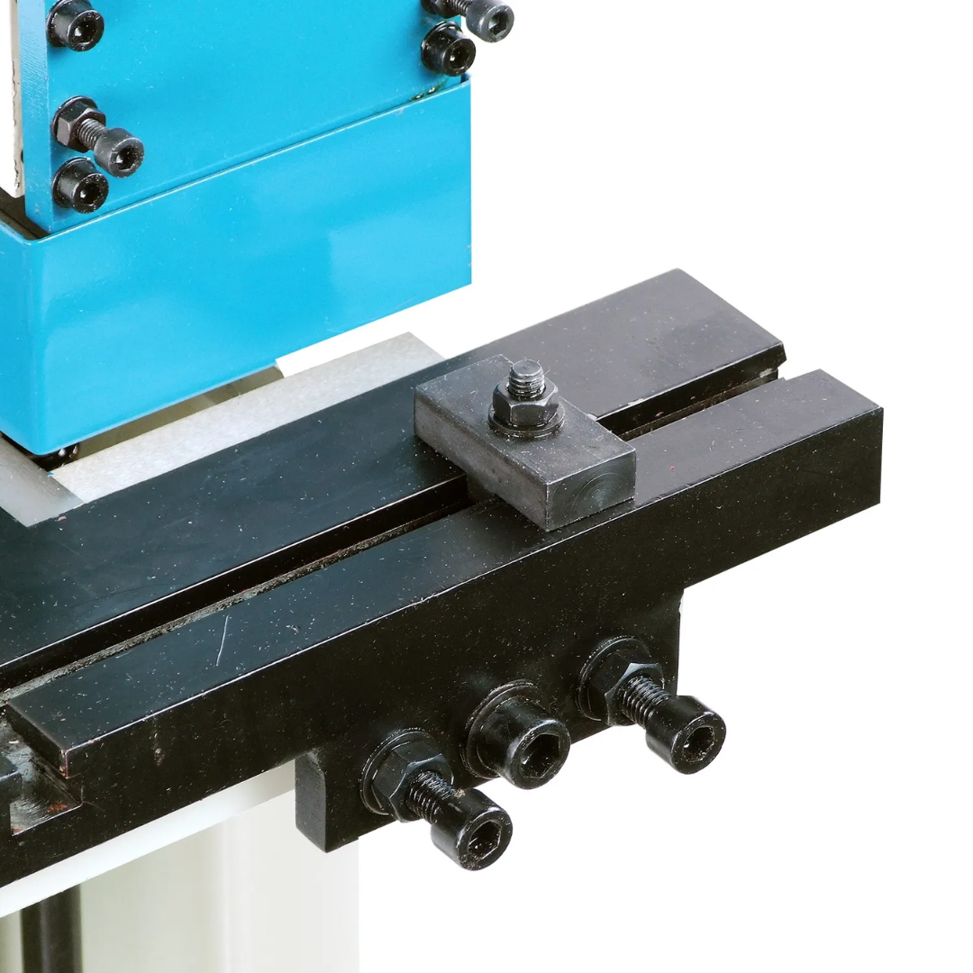 Baileigh Sheet Metal Corner Notcher SN-F16-FN 1007258 adjustable worktable with precision guides for repeatable metal corner cutting and fabrication applications.
