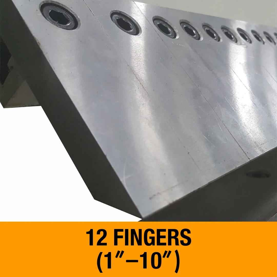 Baileigh Sheet Metal Finger Brake BB-4012F 1000399 removable 1-inch finger tooling configuration designed for box and pan forming, custom bends, and complex sheet metal fabrication projects.