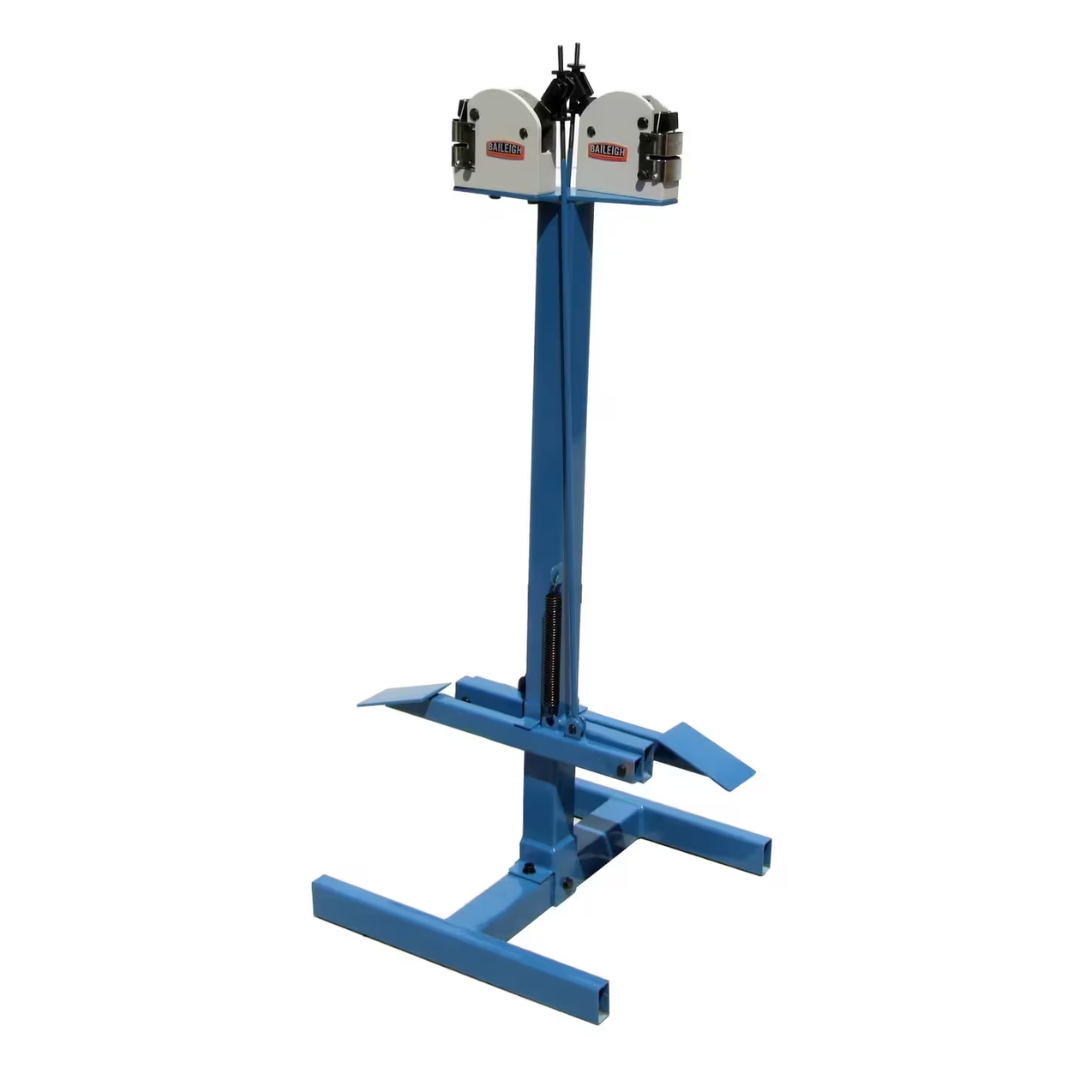Baileigh Shrinker Stretcher - (MSS-18) 1005727 shown in a full front view with heavy-duty floor stand, dual shrinker and stretcher heads, and industrial steel construction for precision sheet metal forming applications.