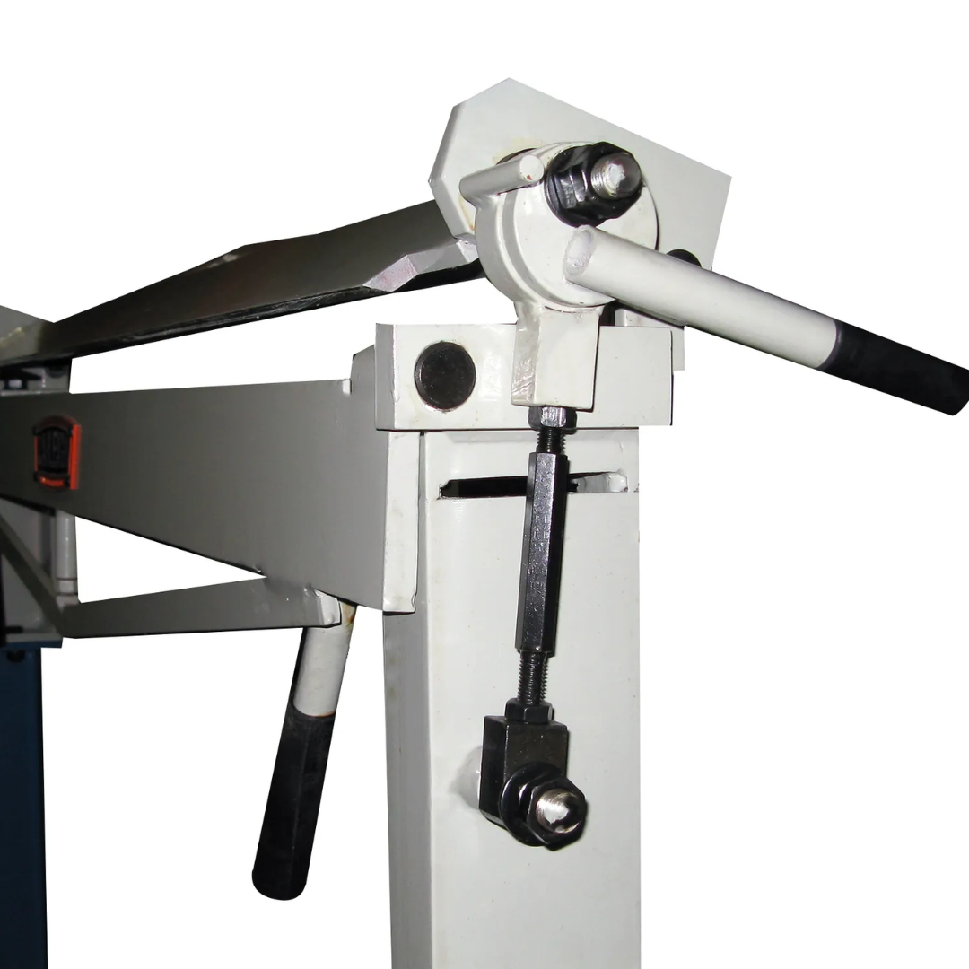 Baileigh Straight Hand Brake HBR-4820 1004658 close-up of the manual clamping mechanism with ergonomic adjustment handle for accurate and repeatable sheet metal bending.