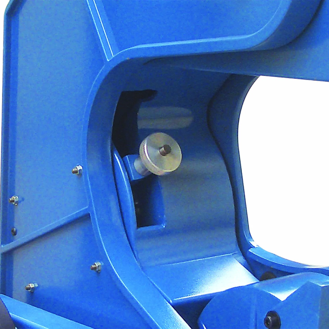 Baileigh Three Wheel Variable Speed Belt Grinder - BG-260-3-220 1000672 grinding head detail showing the belt contact area, tracking system, and rigid frame construction for accurate metalworking operations.