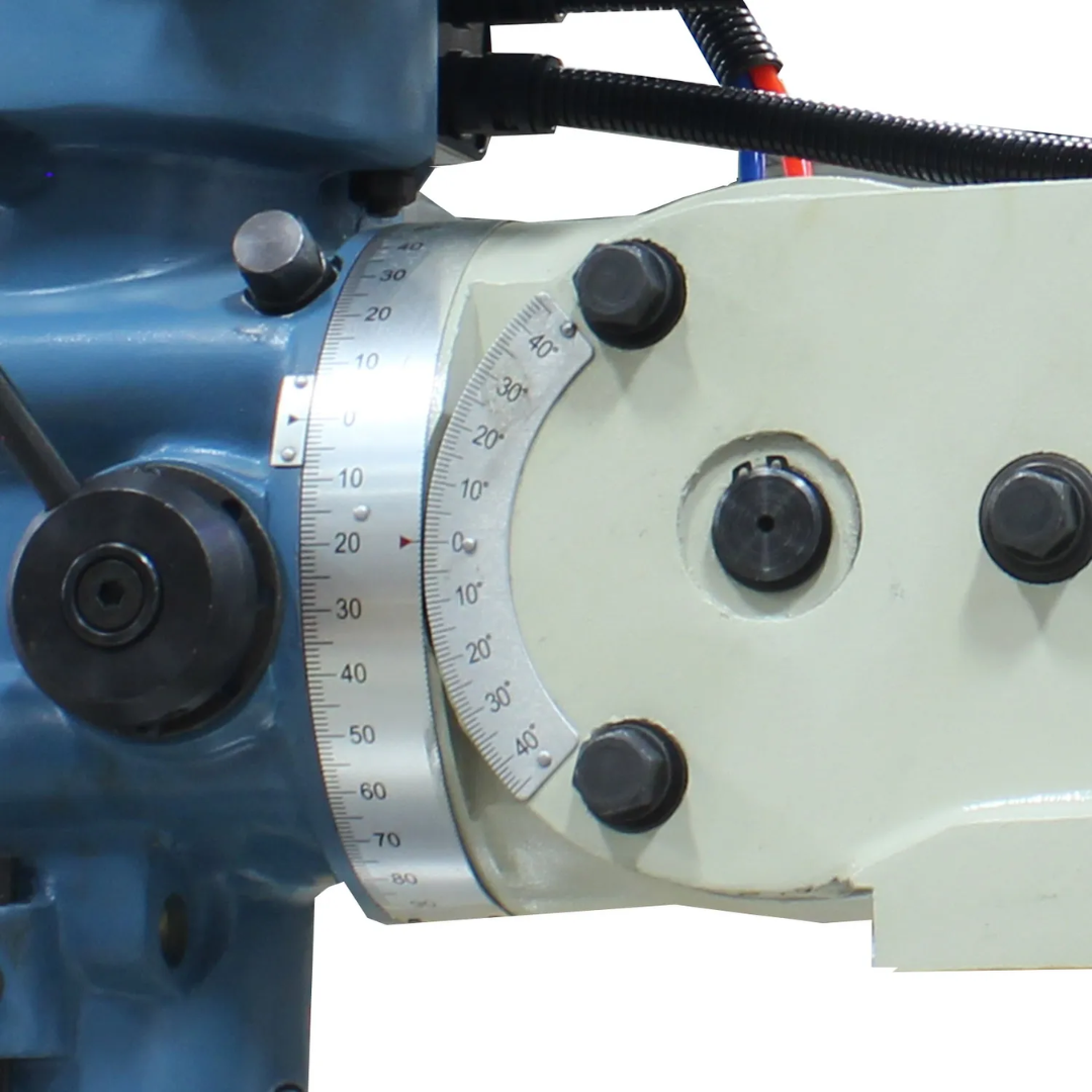 Baileigh Variable-Speed Vertical Mill, DRO, Powerfeeds (VM-1054E-VS) 1020696 close-up of the precision spindle and quill assembly for accurate milling and drilling operations.