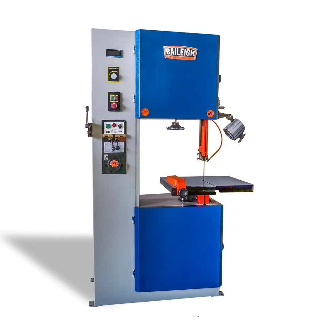 Baileigh Variable Speed Vertical Band Saw BSV-18VS-220-V2 1230401 industrial vertical band saw featuring variable speed control, large cast work table, and heavy-duty steel frame for precision metal cutting applications.