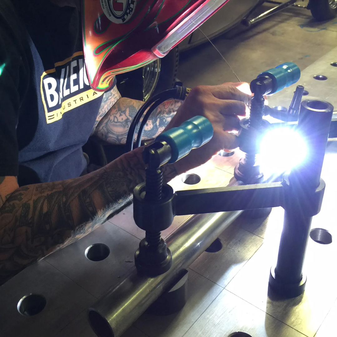 Baileigh Welding Jig Table WJT-4747-HD 1010425 fabrication workstation in operation with precision fixturing and welding accessories, designed to improve accuracy, repeatability, and production efficiency.