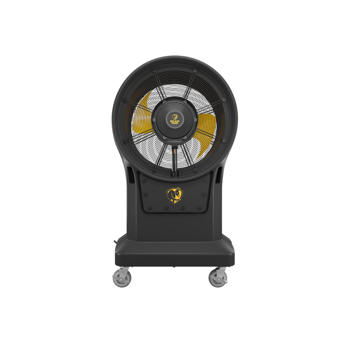 Big Ass Fans Torrent Portable Misting Fan F-TOR1-3001 industrial misting fan front view with large circular fan housing and wheeled base