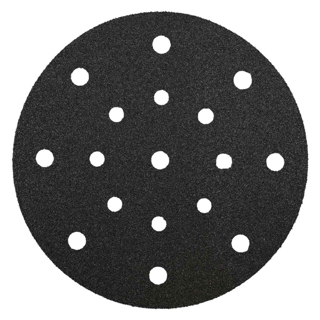 Black 6-inch Klingspor PS11 Silicon Carbide Wet/Dry sanding disc with 17-hole Festool pattern and Kling-On hook-and-loop backing for precision surface finishing applications.
