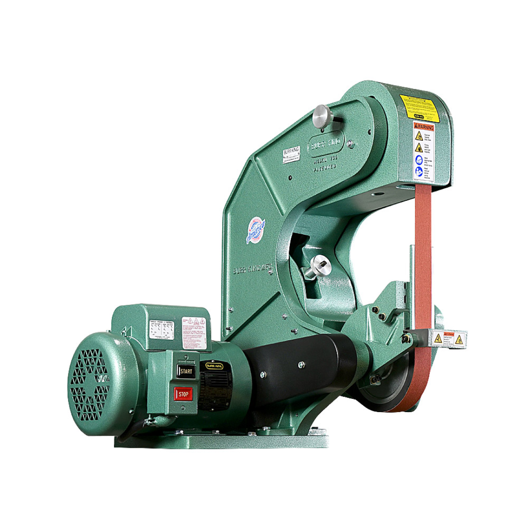 Burr King 1.5 x 60 or 2 x 60 Three Wheel Belt Grinder Model 760 70100 industrial three-wheel belt grinder designed for precision grinding, deburring, beveling, contouring, and metal finishing applications.