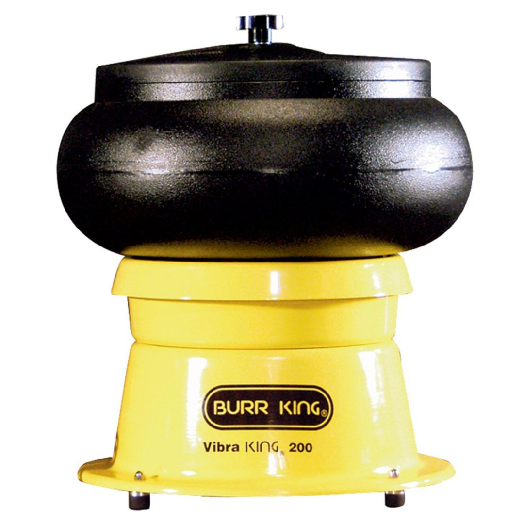 Burr King 150 & 200 Vibra KING Bench Top Bowls Models 110 20000-1 mounted vibratory finishing bowl designed for Burr King Model 150 and 200 Vibra KING bench top finishing machines.